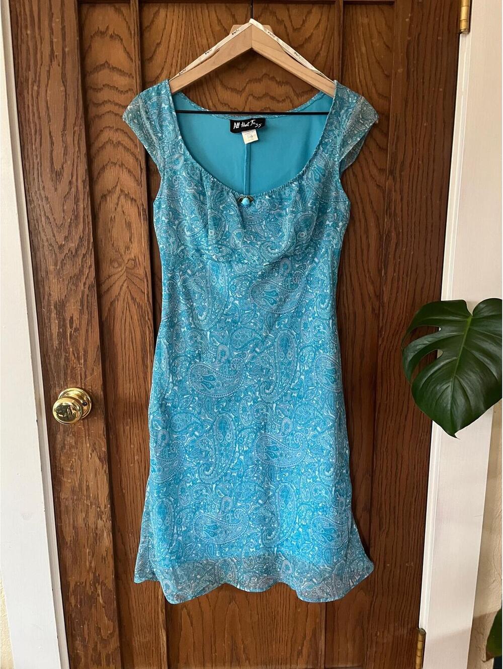 Vintage 90s Y2K All That Jazz Paisley Babydoll 7/8 M Medium Juniors Dress Sheer
